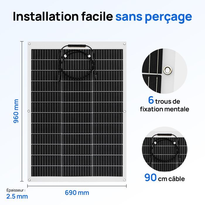 ECO-WORTHY Panneau Solaire Souple 260W 12V Monocristallin Flexible Pour Camping-Car, Camper, Van, Bateaux et Autres Surfaces