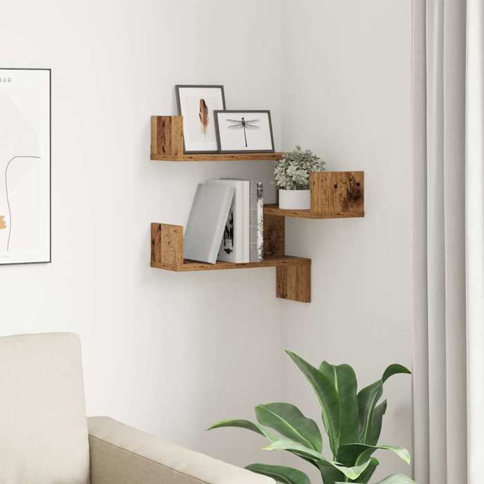 vidaXL Hoekwandplank, Oud Hout Afwerking, 40x40x49,5 cm, Samengesteld Hout, Wandplank, Hangplank, Wandplank 856606