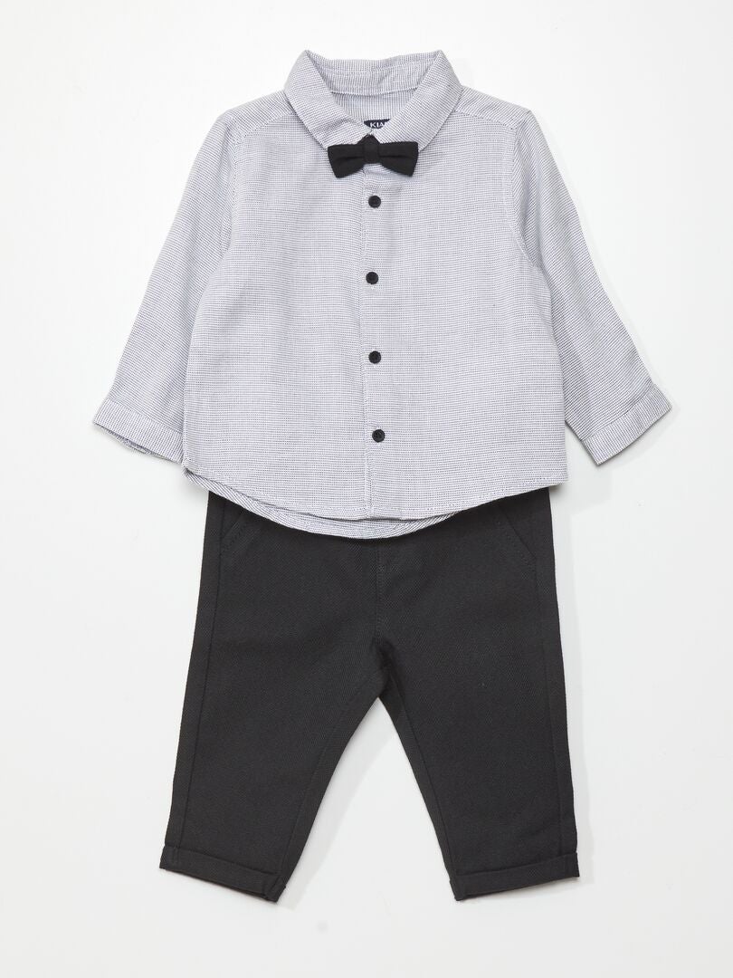 Pantaloni + cămașă + papion - 3 piese - negru