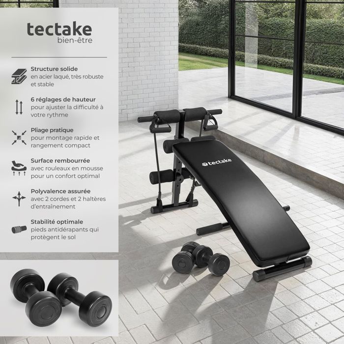 Appareil de sport - TECTAKE - Banc abdominaux CUTTLER pliable et réglable en 6 positions 129 x 55 x 70 cm - Noir