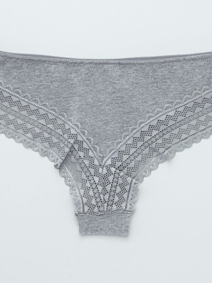 Set van 3 katoenen kanten stringtjes - ROZE