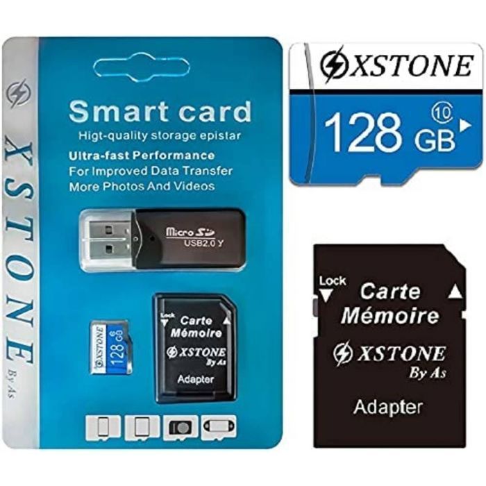 Tarjeta de memoria Micro SD Clase 10 XSTONE de 128 GB con adaptador y lector de tarjetas para teléfono/GPS/tableta/PC