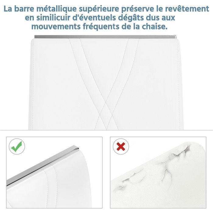 Lot de 4 Chaises Salle à Manger en Similicuir, Haut Dossier & Pieds Métalliques en U, Design Moderne-Cuisine/Appoint,Blanc YAHEETECH