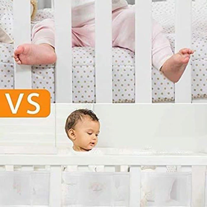 Tours de Lit Bébé,Tour de lit bébé respirant en maille 3D, 4 côtés anti-collision. Pour nouveau-nés, garçons et filles-Blanc