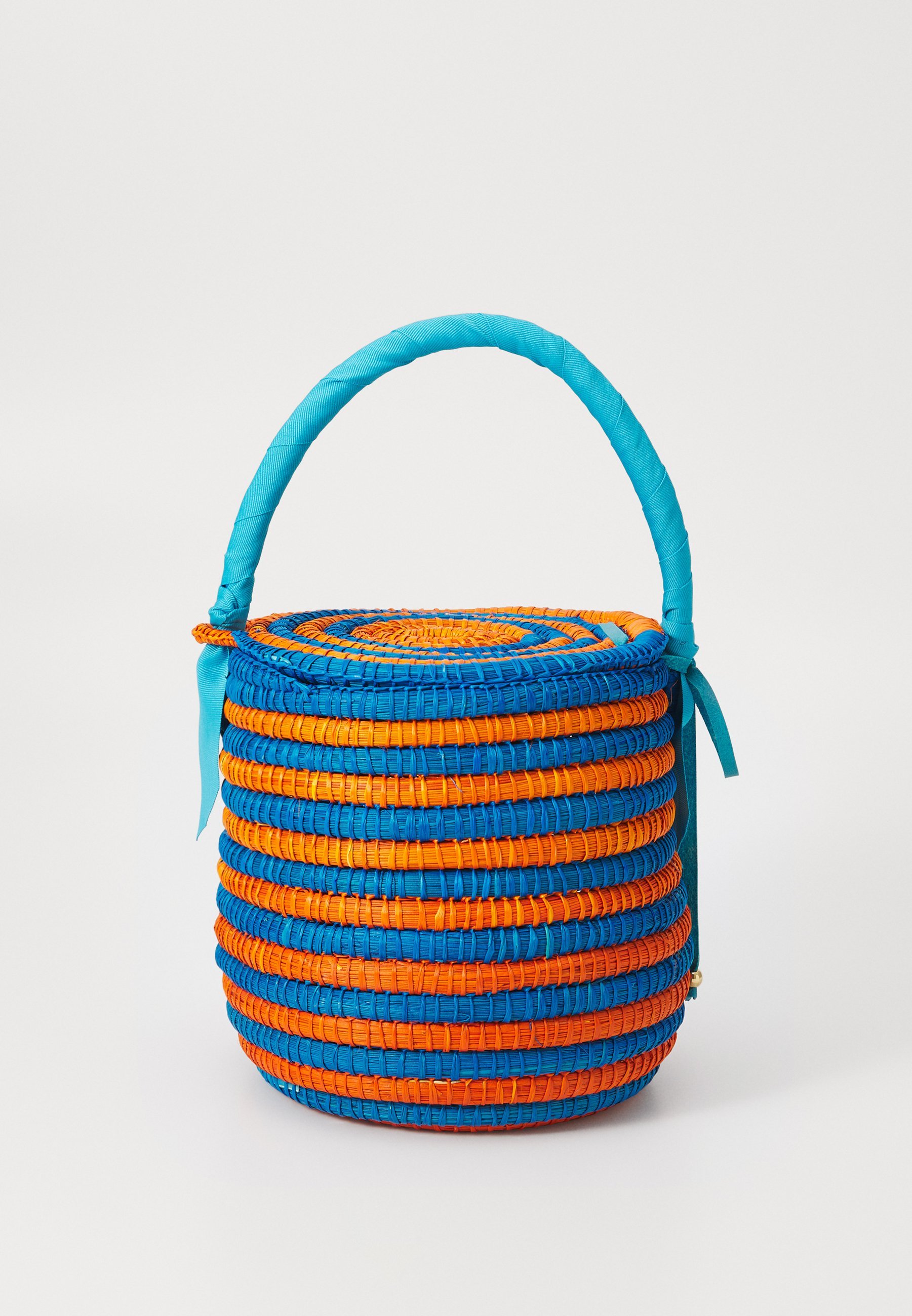 Sensi Studio PANIER DE PIQUE-NIQUE À RAYURES - Sac à main - bleu clair-terracotta/turquoise