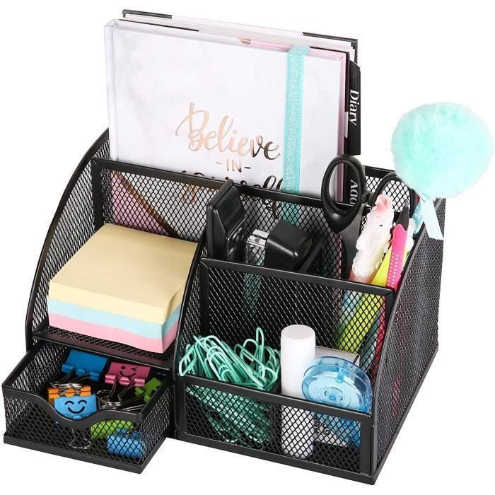 Organisateur de Bureau - ZGEER - Noir - Métal - 7 Compartiments - Design Contemporain