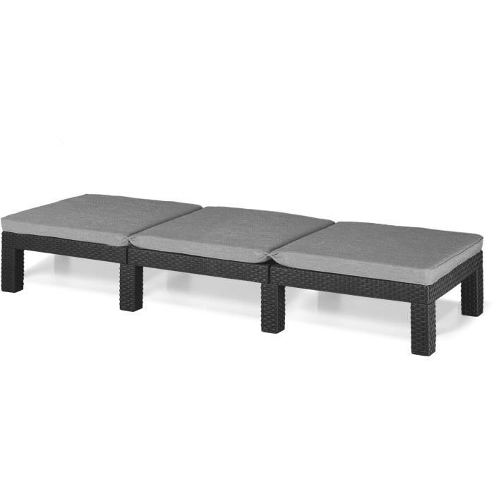 Sun lounger - Allibert by KETER – DAYTONA – in imitation woven rattan resin – cushion – adjustable backrest – graphite grey