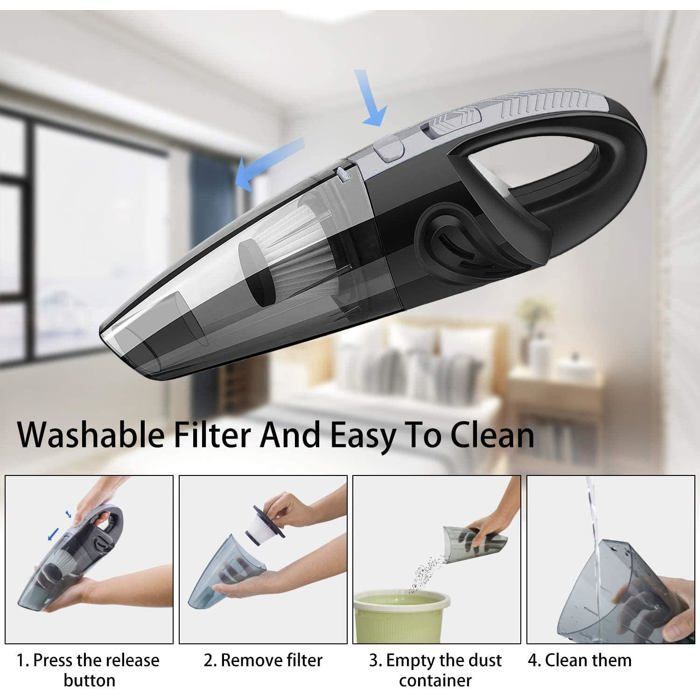 Handheld, cordless, rechargeable, lightweight, portable vacuum cleaner with powerful cyclonic suction for car, wet and dry use
