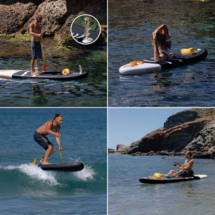 Paddle Gonflable Adulte Noir avec des Accessoires de Qualité - HUIIKE | Stand Up Paddle avec Pagaie en Aluminium, Pompe, Leash