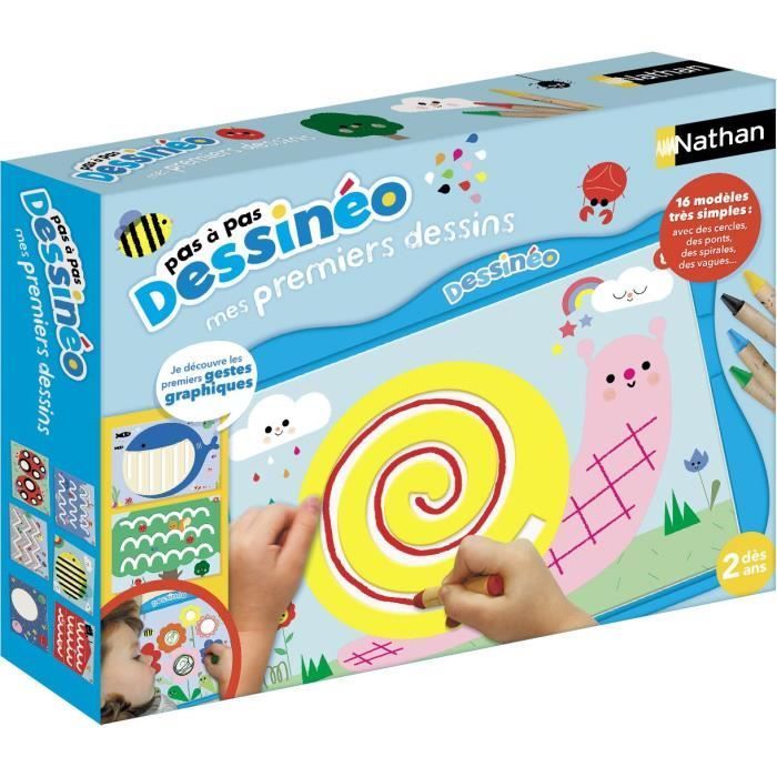 Jeu de loisirs créatifs - NATHAN - Dessinéo premiers dessins - 16 modèles évolutifs - A partir de 2 ans - Bleu
