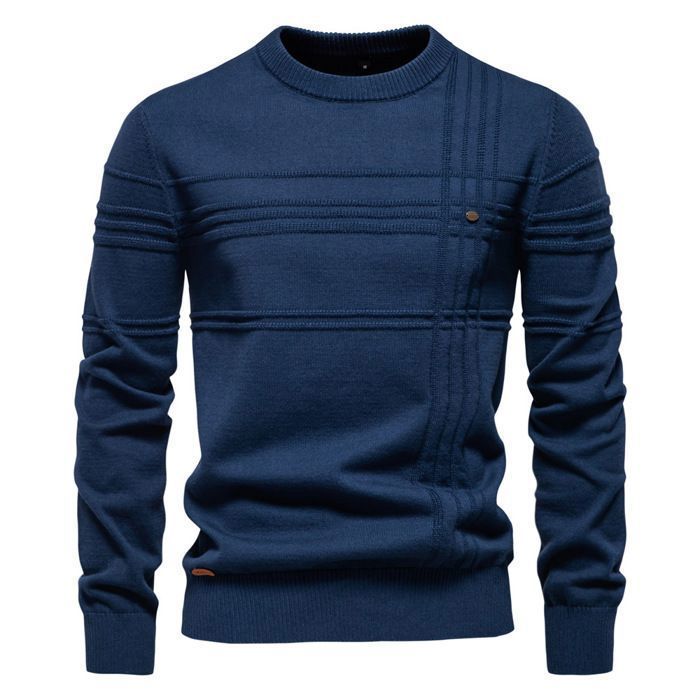 Jersey de hombre de algodón elástico con cuello redondo y corte ajustado - Azul