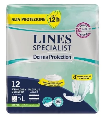 Pañales tipo pantalón LINES Specialist Derma Protection, 12 unidades, hipoalergénicos.