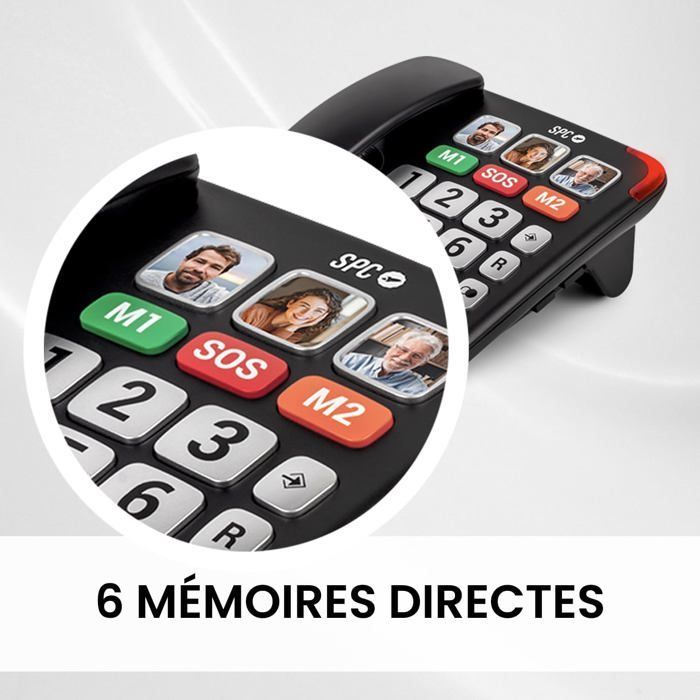 Senior-friendly landline phone with large buttons - SUTEO - +20dB amplifier - 6 direct contacts - Hands-free