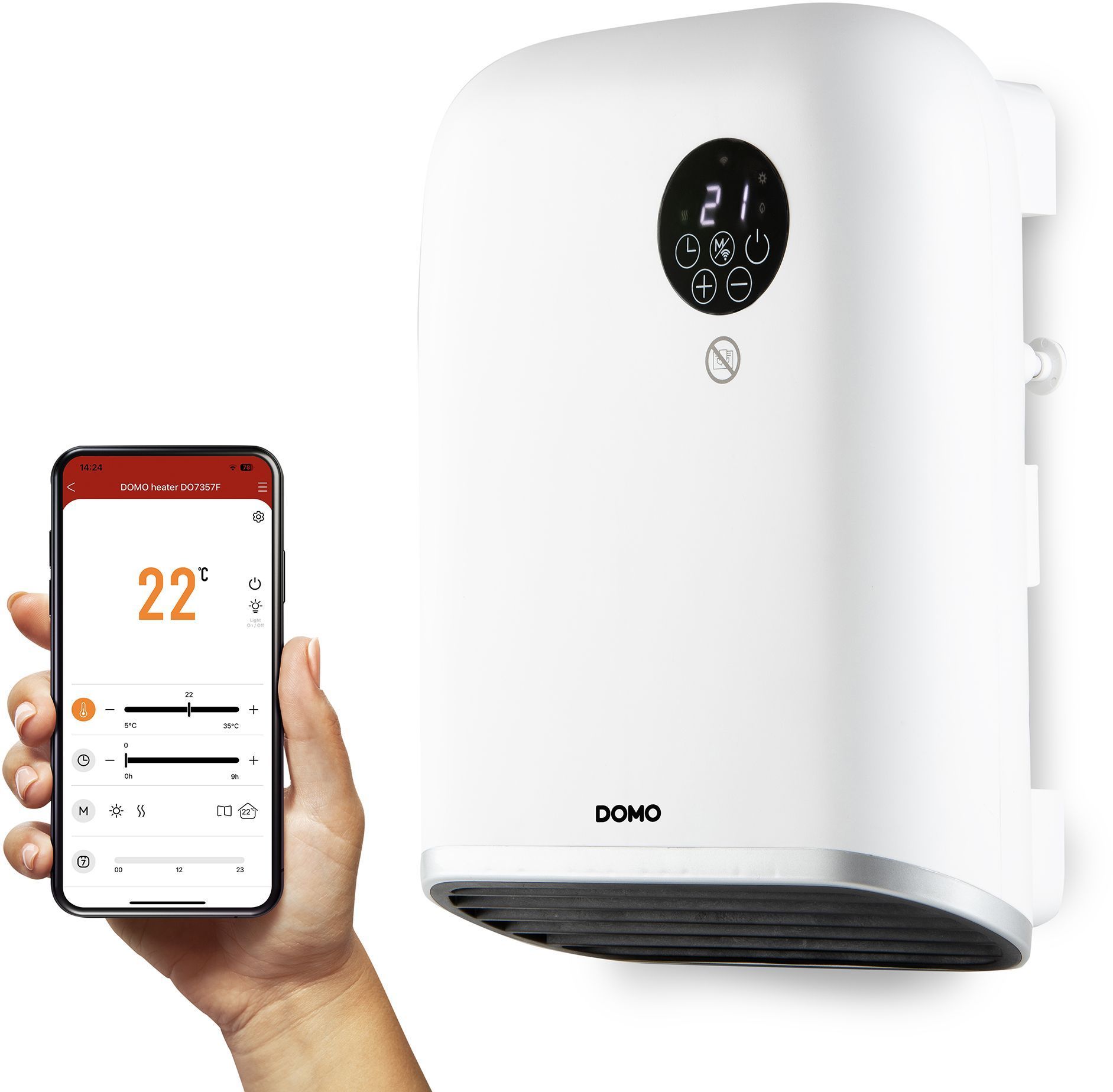 Chauffage pour salle de bain - 2000 W - Domo - DO7357F - Wifi + télécommande - Fonction éco - Ecran led - Mural / pose libre - Blanc