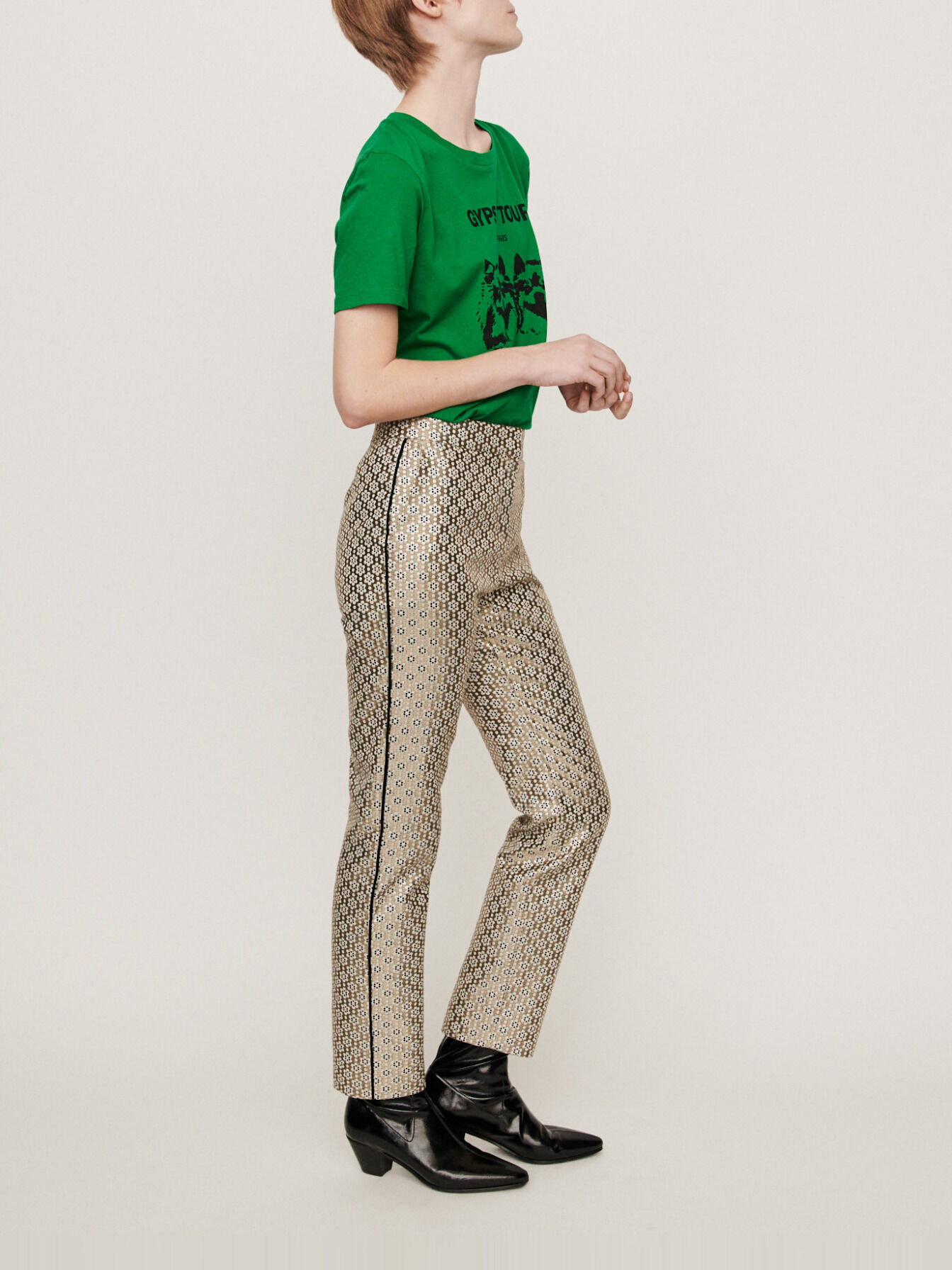 Pantaloni jacquard lurex-argintiu