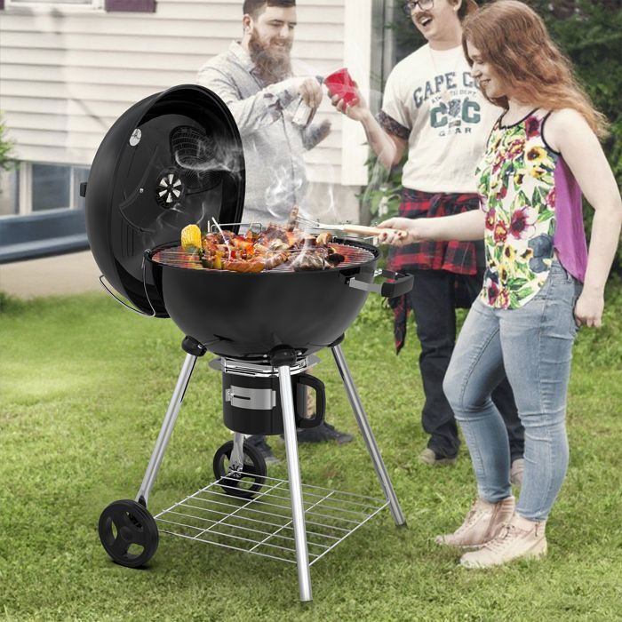 Round 57cm Charcoal Barbecue with Lid, Ideal for 4 to 12 People, Ash Drawer, Adjustable Vent
