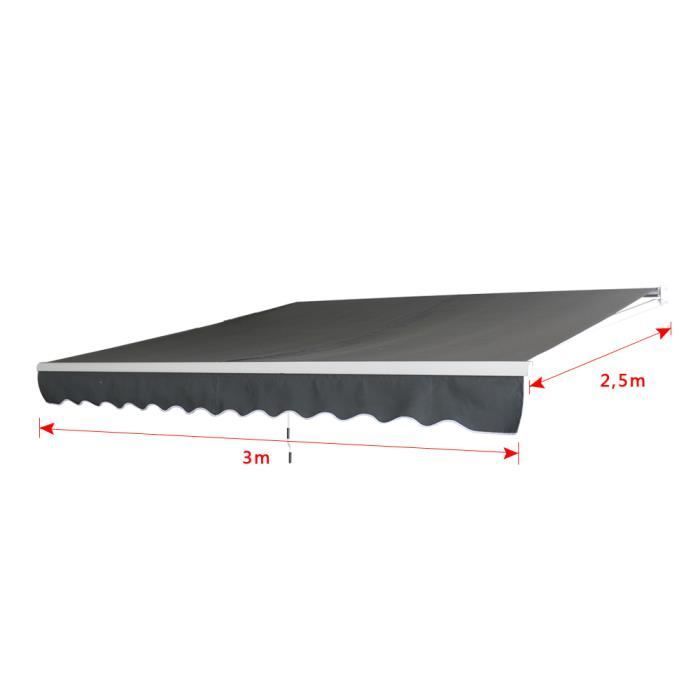 Store Banne - LZQ - Angle Réglable - Gris foncé - 3 x 2,5m