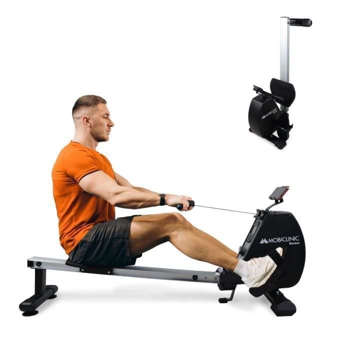 Máquina de remo magnética Mobiclinic para uso doméstico, volante de inercia de 6 kg, 8 niveles de resistencia, capacidad de 120 kg, color negro RowFit.