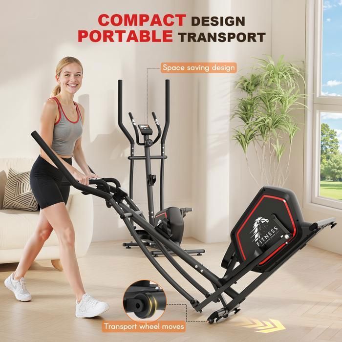 Vélo elliptique, Volant d'inertie 10 kg, 16 niveaux de résistance réglables, Charge max 150kg, Capteurs de Pouls