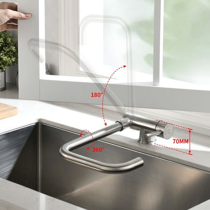 Miscelatore da cucina pieghevole CECIPA con 2 getti selezionabili, rubinetto da cucina sottofinestra, beccuccio girevole.