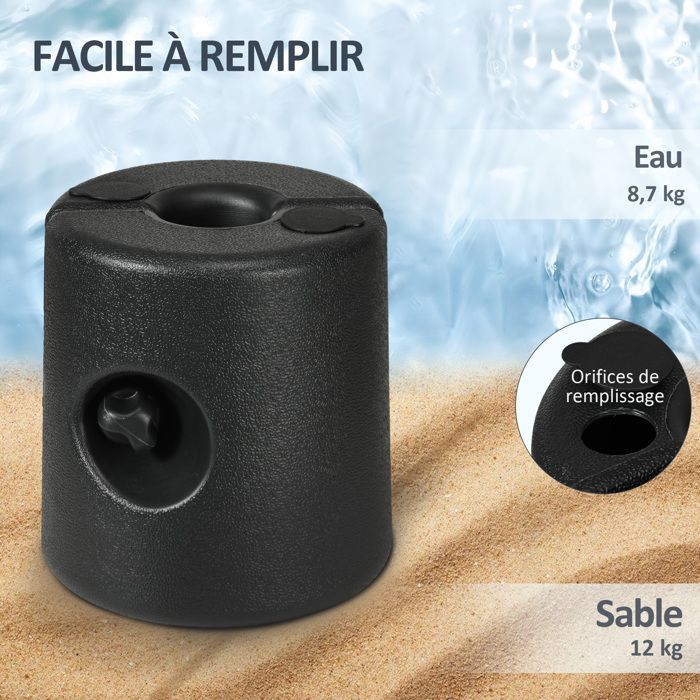 Juego de 4 patas para cenador plegable - Outsunny - Rellenables con agua o arena - Con tornillos de seguridad - HDPE - Negro