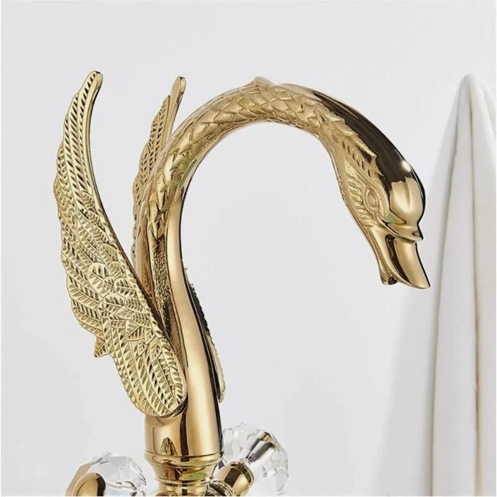 Robinet Lavabo Salle de Bain Doré Mitigeur de Lavabo en Laiton, Design en Forme d'oiseau, Mitigeur Salle de Bain Réglable Chaud