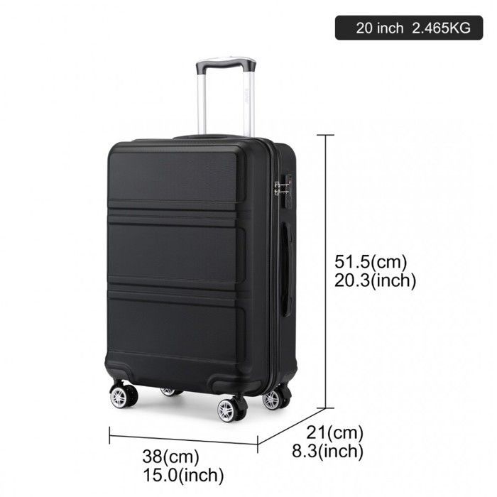 Maleta de cabina Kono de 51,5 x 38 x 21 cm, ultraligera, rígida, de ABS, con 4 ruedas y cerradura TSA, color negro.
