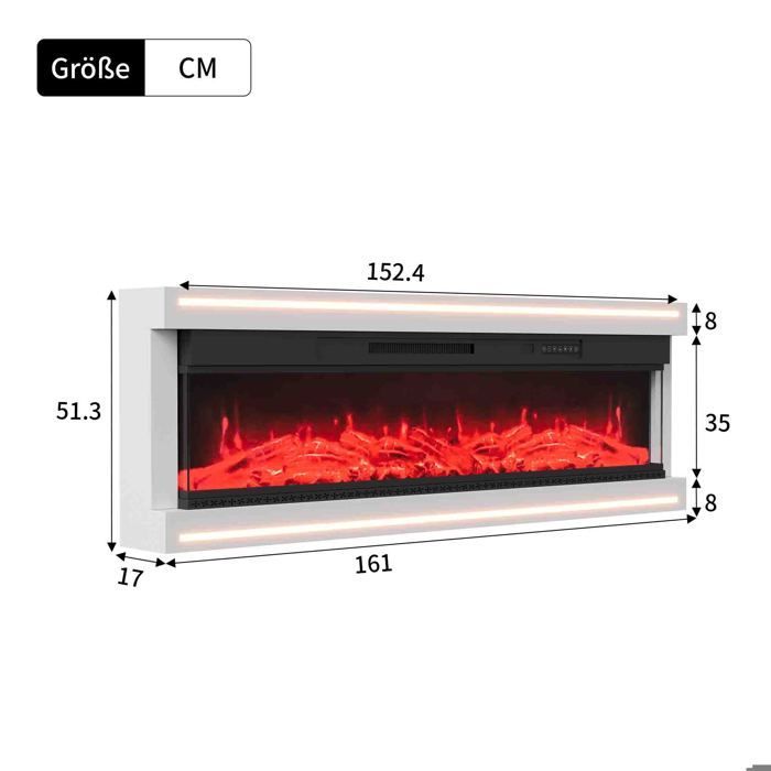 Cheminée Électrique Murale - AMBIANCE - 152.4 cm - 12 Couleurs de Flammes & LED d'Ambiance -Chauffage 750W/1500W avec Télécommande