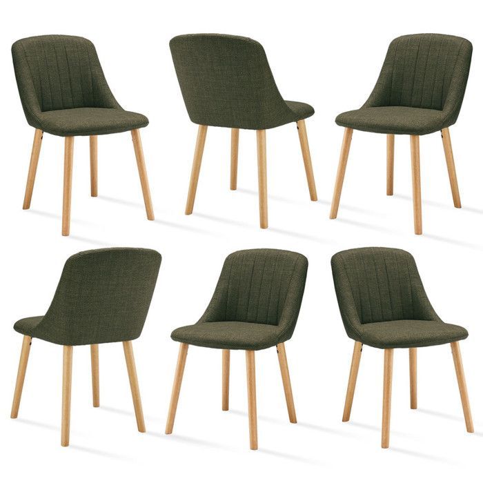Goeurvant Modern Chairs with Thick Cushion, Ergonomic Backrest and Wooden Legs, Style and Comfort Combined - Set of 6 - Meadow Green