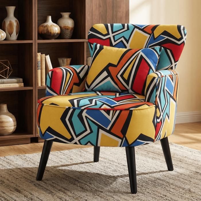 Fauteuil de Salon Confortable - HOMEMiYN -Motif Géométrique Moderne - Stable et Robust