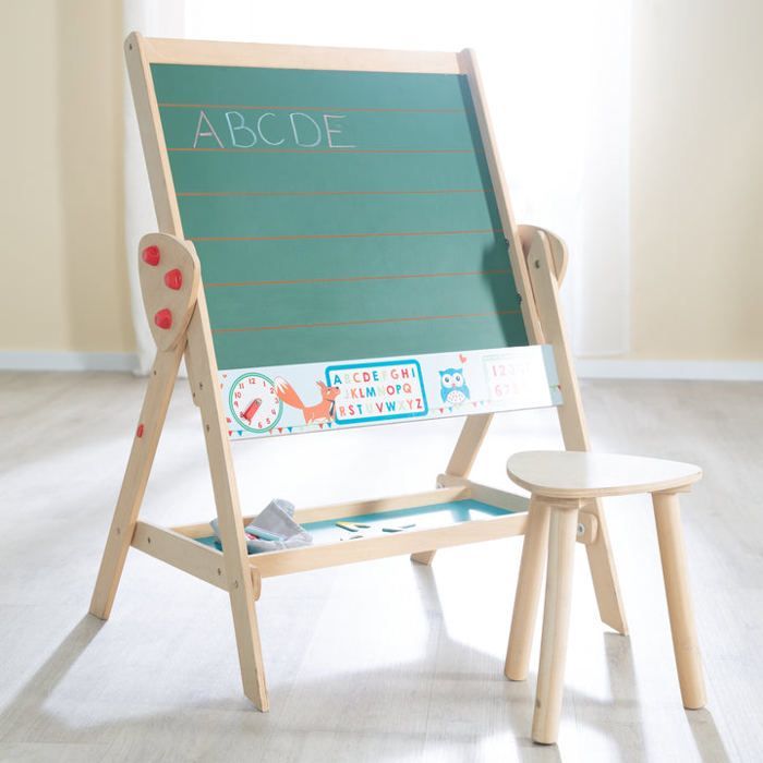 Set tavolo e sgabello in legno per bambini - ROBA - Doppia faccia - Naturale