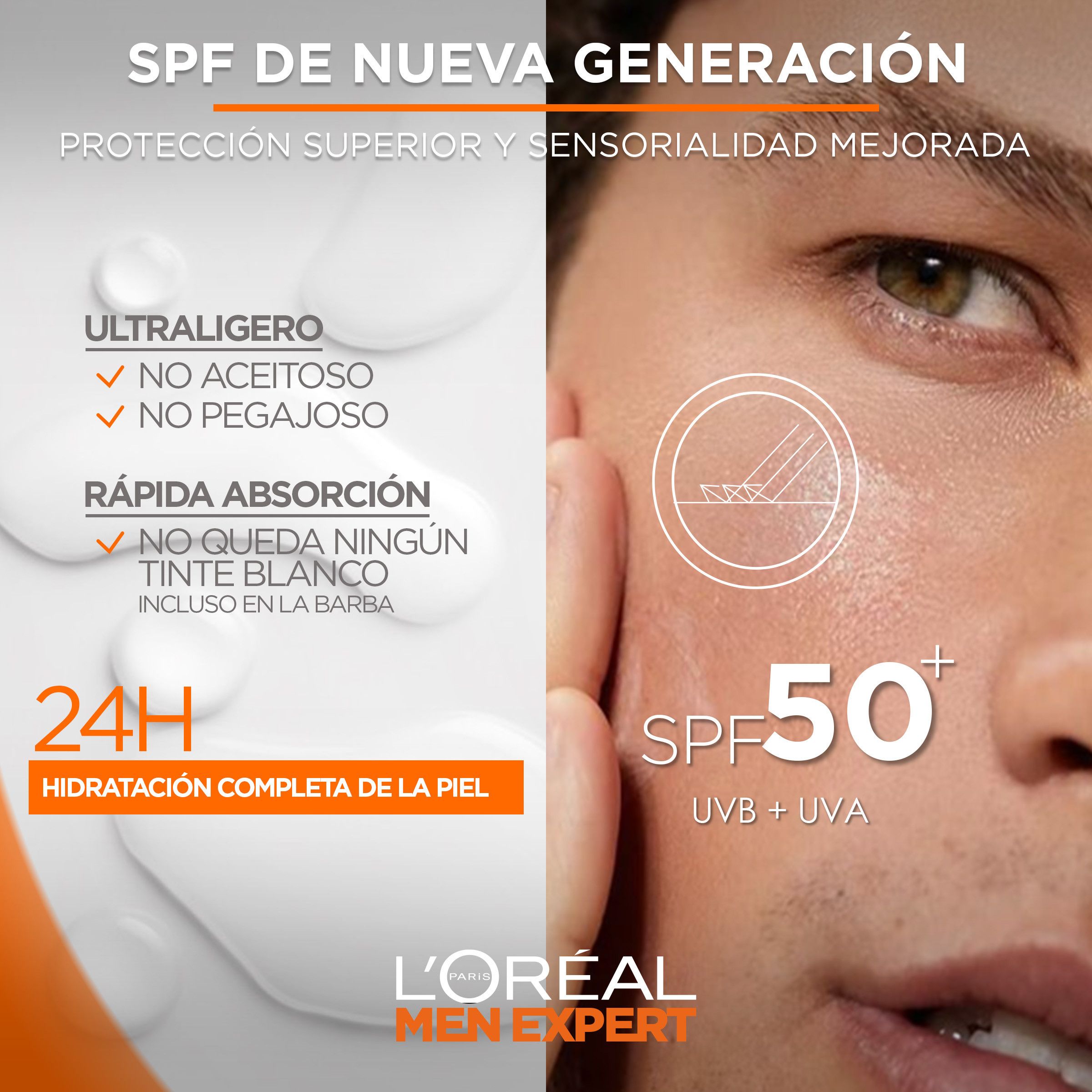 Men Expert Hydra Energetic дневни невидљиви флуид SPF 50 Хидратантне креме за мушкарце