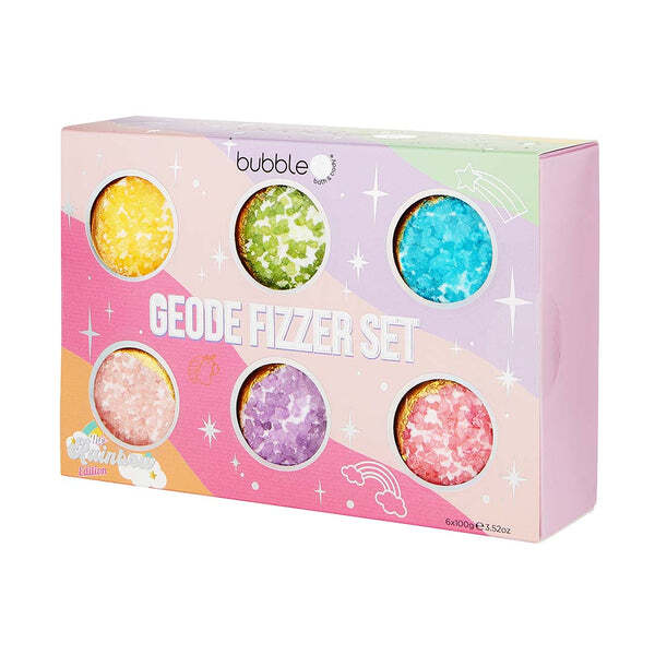 Dárková sada šumivých koupelových náplní Bubble T Cosmetics Rainbow Geode (6 x 100 g)