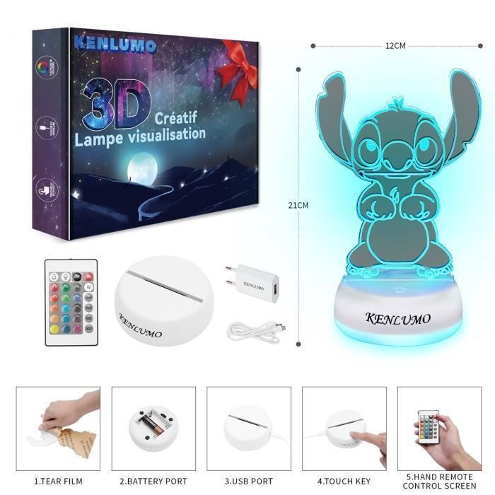 KENLUMO Lampe Stitch Noël Enfant Cadeau Lampe de chevet LED télécommande Touchez pour changer decouleur decoration veilleuse fille