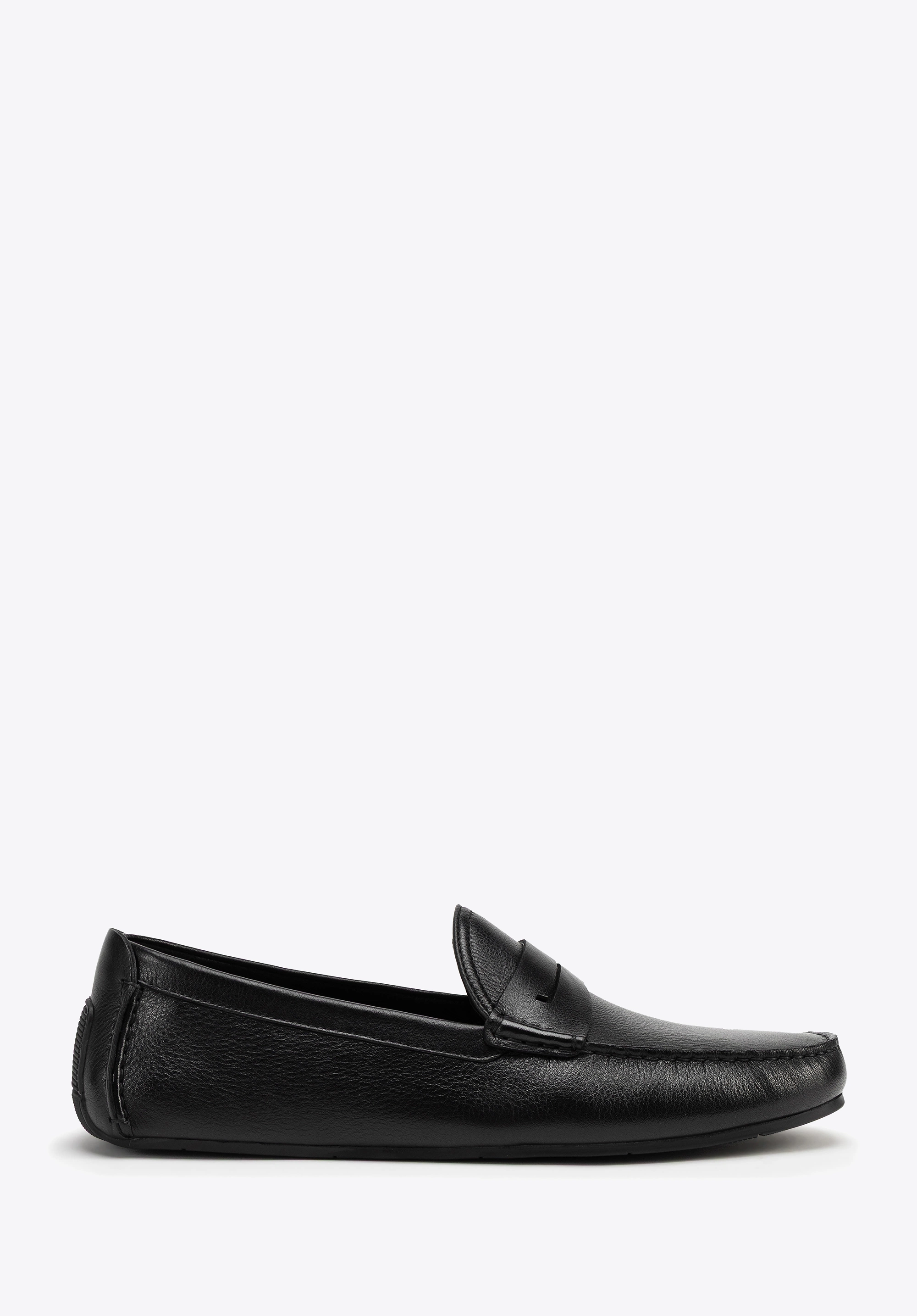 Męskie półbuty slip-on ze skóry naturalnej czarne