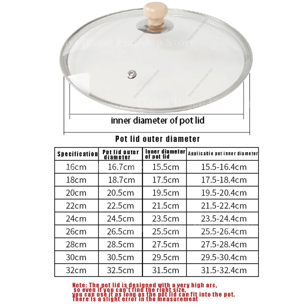 Couvercle de casserole en verre trempé avec poignée en bois et rebord, anti-éclaboussures et incassable, rond, pour une utilisation polyvalente dans la cuisine domestique.