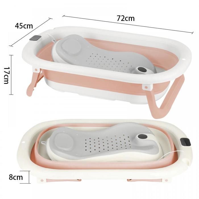 YIYI. Baignoire bébé pliable avec tapis antidérapant et trou de drainage (rose) 72*45*17cm.