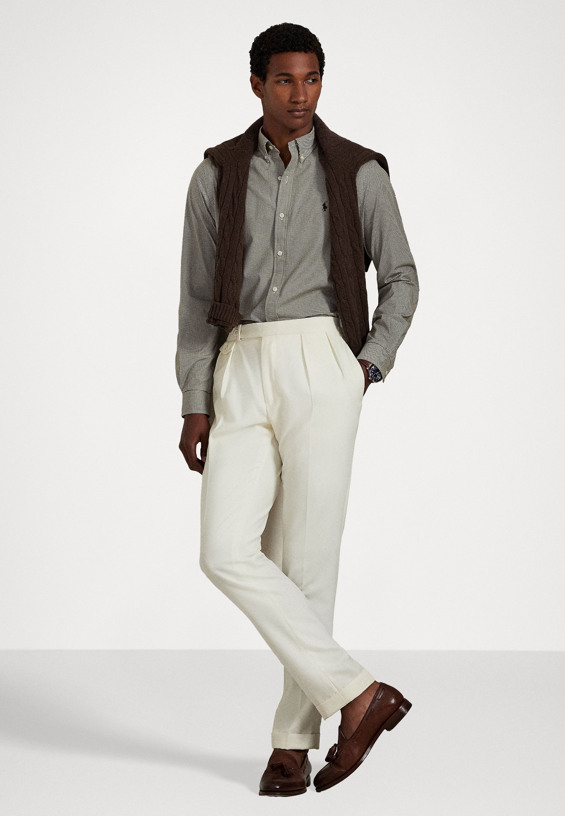 Polo Ralph Lauren CUSTOM HOUNDSTOOTH STRETCH POPLIN - Camicia - marrone chiaro