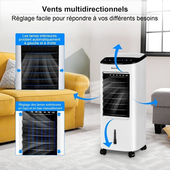 Aire acondicionado portátil COSTWAY 7L 4 en 1 - Enfriador de aire - Control remoto - 65W - Temporizador de 7.5H - 3 modos/velocidades - Pantalla LED - 27x30x74