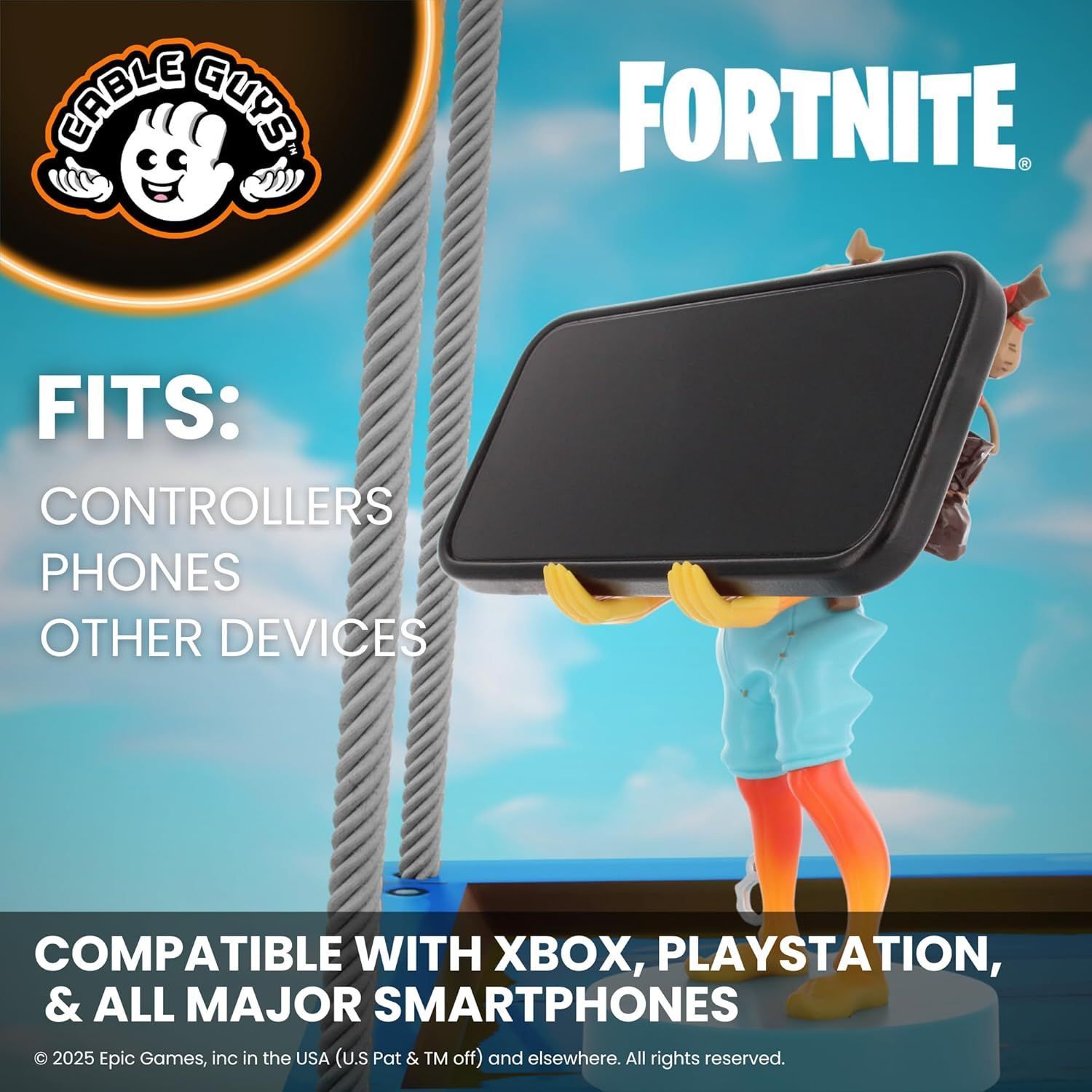 Fortnite Fishstick Figurine - EXQUISITE GAMING - Cable Guys - USB cable included - Smartphone or small accessory holder - 20 cm