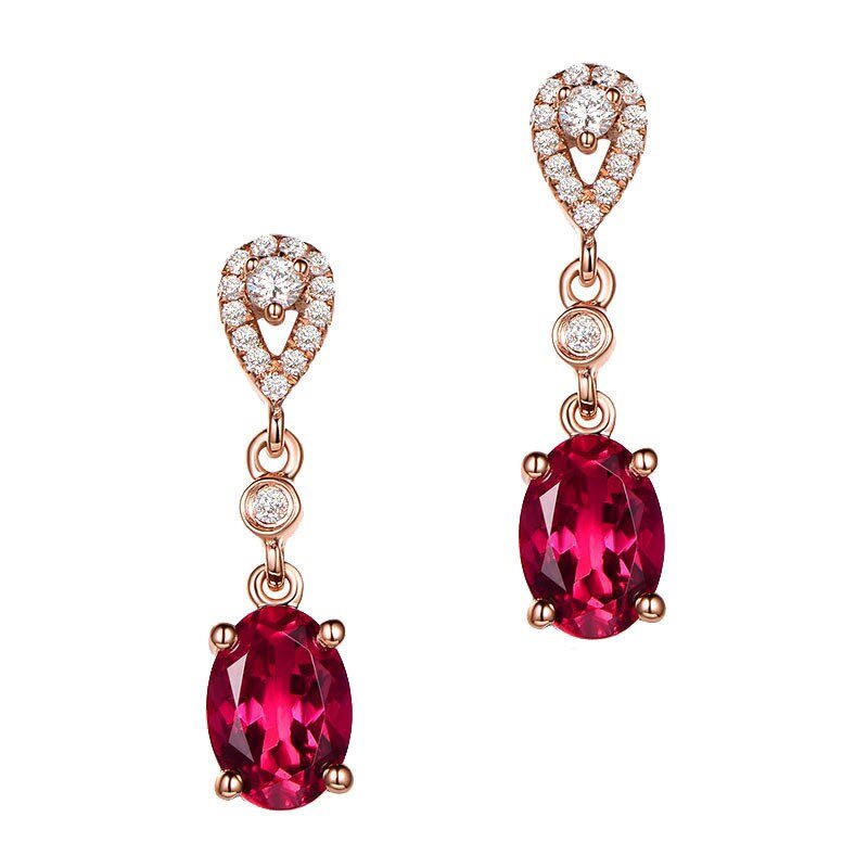 Boucles d'oreilles en rubis naturel et jade, en or rose 18 carats pour femmes – Bijoux de mariage romantiques et de luxe – Boucles d'oreilles à billes en pierres précieuses naturelles