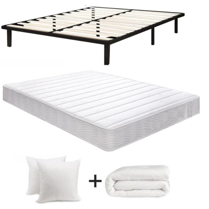 Conjunto de colchón de 140x200cm + base de cama + edredón + 2 almohadas - Espuma viscoelástica - Tamaño doble