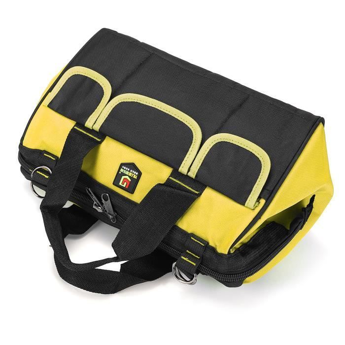 Bolsa de herramientas T4W duradera de 14 pulgadas, color amarillo, con base rígida y amplia apertura.