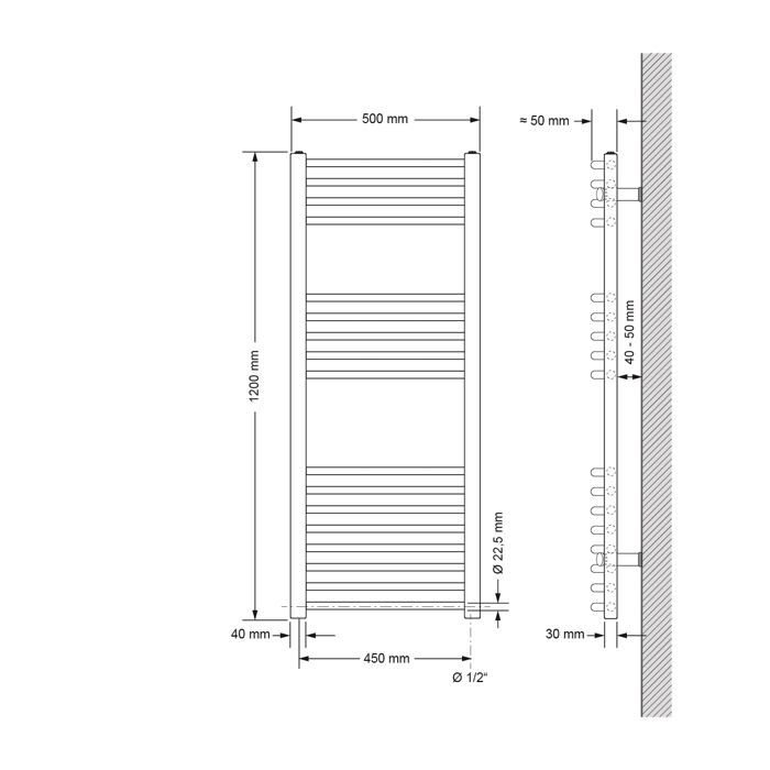 Scaldasalviette elettrico ECD Germany con elemento riscaldante da 900 W - Alta potenza - 500 x 1200 mm cromato