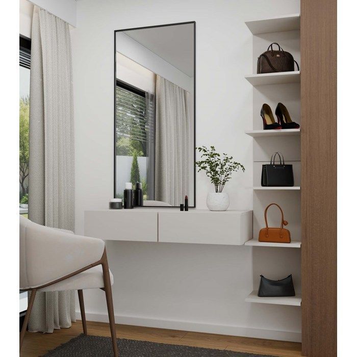 MIKA - Wall-mounted dressing table 110 cm with 2 drawers - Cashmere beige (bedroom)