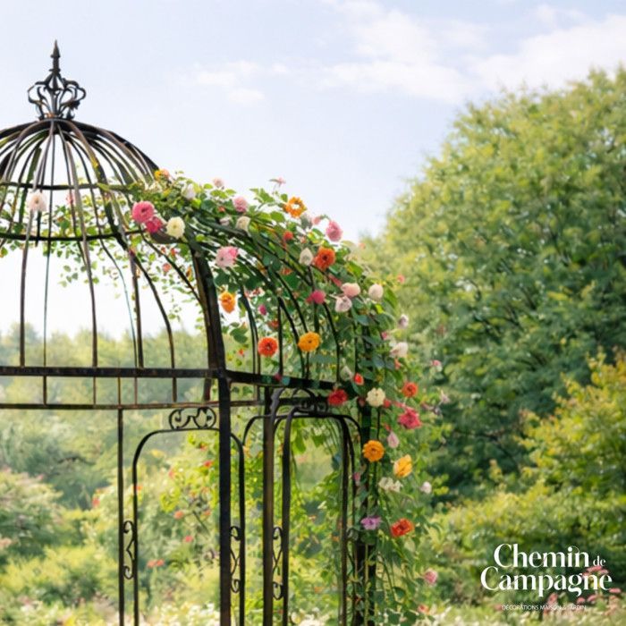 Gazebo/pergola/chiosco/riparo da giardino in ferro marrone, Ø208 x Ht.314 cm