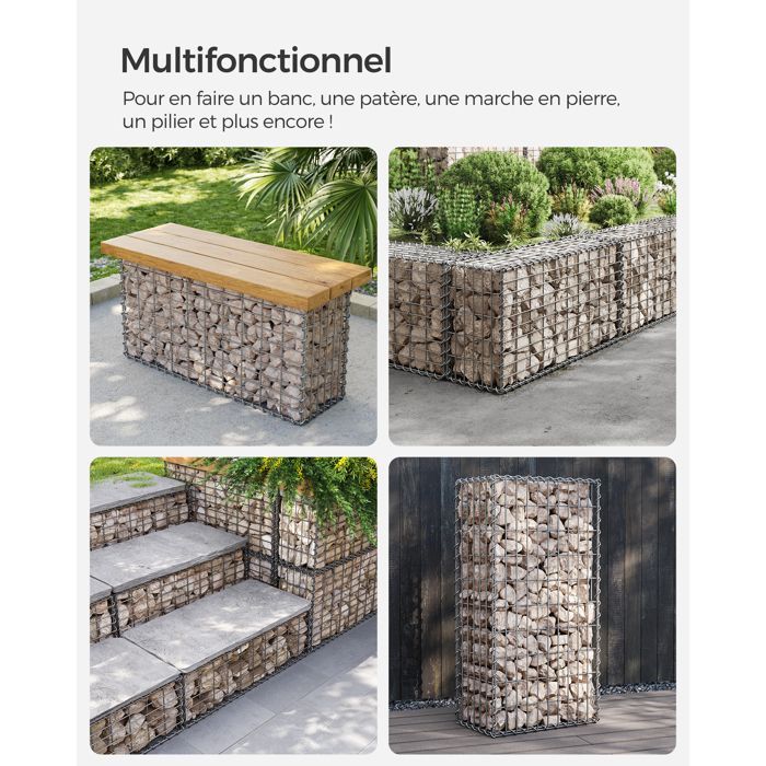 Set of 2 Stone Gabions - SONGMICS - GGB253 - 100 x 50 x 30 cm - Metal