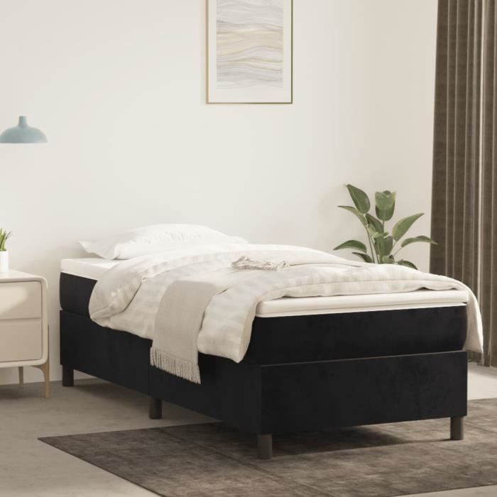 Gestoffeerde bedbodem - GAROSA - 80x200 cm - Zwart fluweel - Inclusief poten - Eenvoudige montage