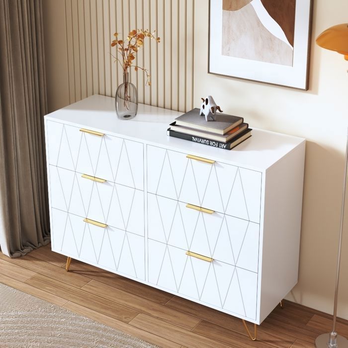 Commode - SOMUBI - Modèle losange - 6 tiroirs - Design élégant - Blanc