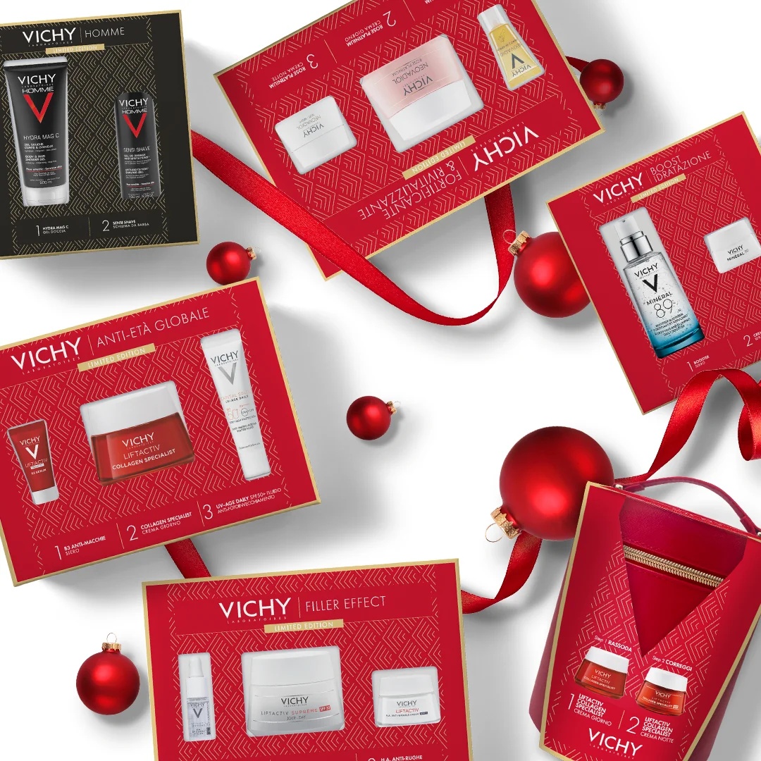 VICHY Neovadiol Kerstcadeauset 2023: Neovadiol Meno 5 Bi-Serum serum + Neovadiol Rose Platinium dagcrème + Neovadiol Rose Platinium nachtcrème.